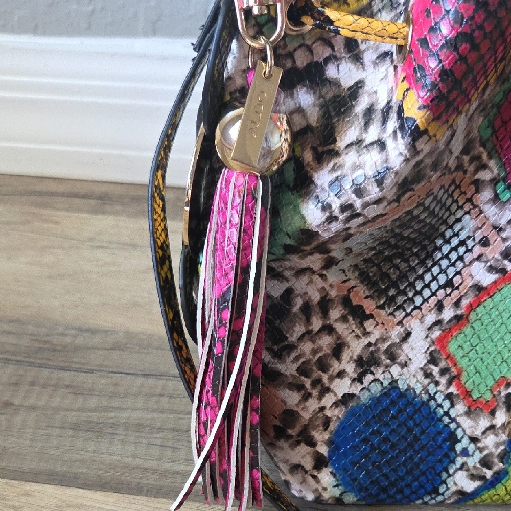 Aldo Multicolor Python Snake-Print Bucket Bag wit… - image 6
